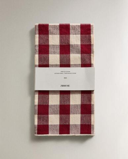 ZARA HOME КУХОННОЕ ПОЛОТЕНЦЕ В КЛЕТКУ (2 ШТ.), БОРДОВЫЙ