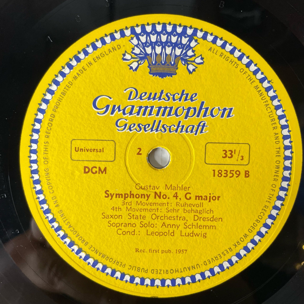 Винтажная виниловая пластинка LP Gustav Mahler Малер, Soprana Solo Anny Schlemm Conducted By Leopold Ludwig Симфония Symphony No. 4, G Major (Англия 1957)