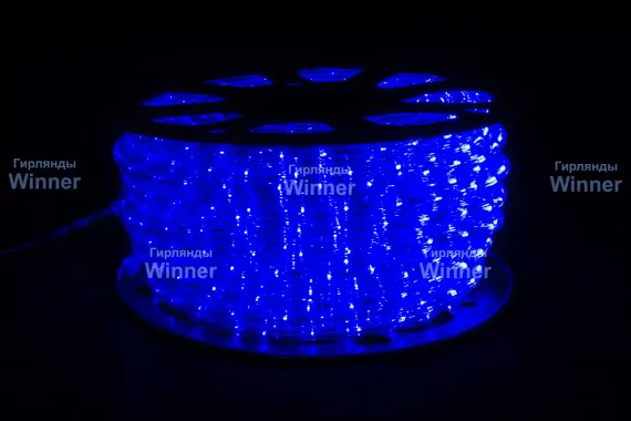 Дюралайт круглый Ø 13 мм., 220V, 3-жилы, синие LED лампы 32 шт на 1 м., бухта 50 м, силикон, Winner (05.50.13.32B)