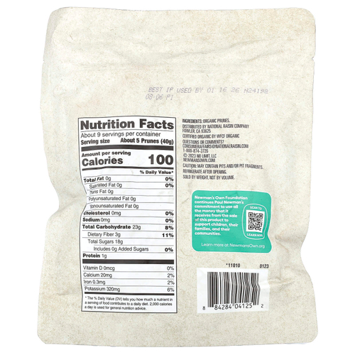 Newman's Own Organics, органический продукт, чернослив без косточек, 340 г (12 унций)
