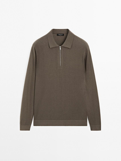 Massimo Dutti Свитер поло с молнией, хаки