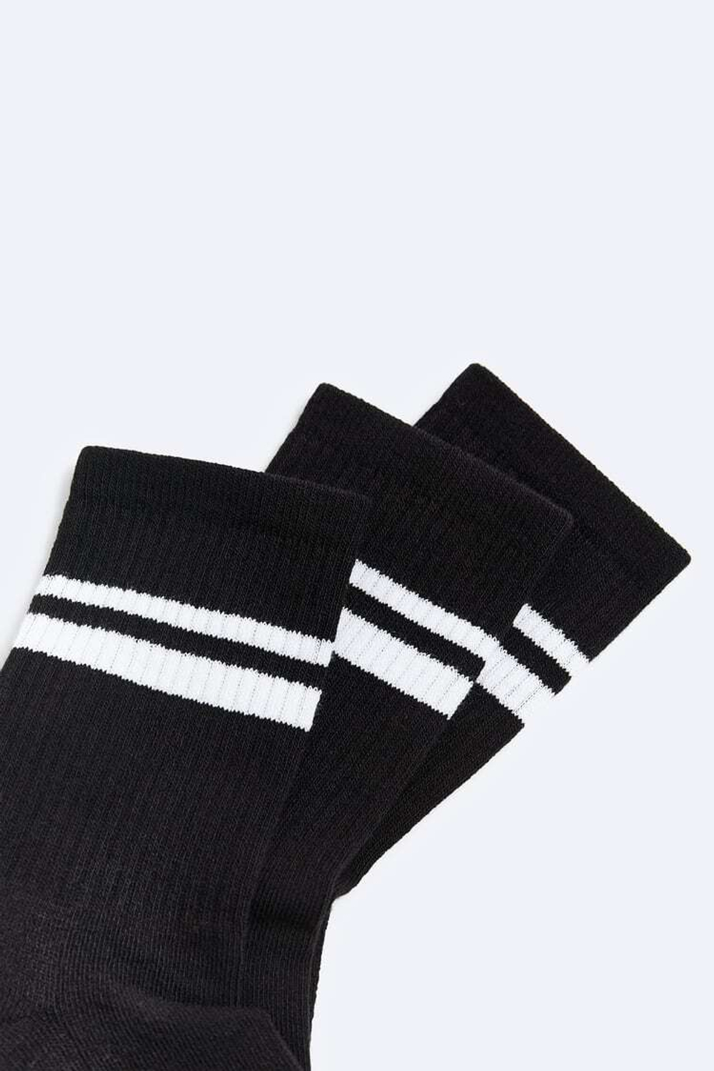 ZARA НАБОР ИЗ ТРЕХ ПАР НОСКОВ С ПОЛОСКАМИ, ЧЕРНЫЙ