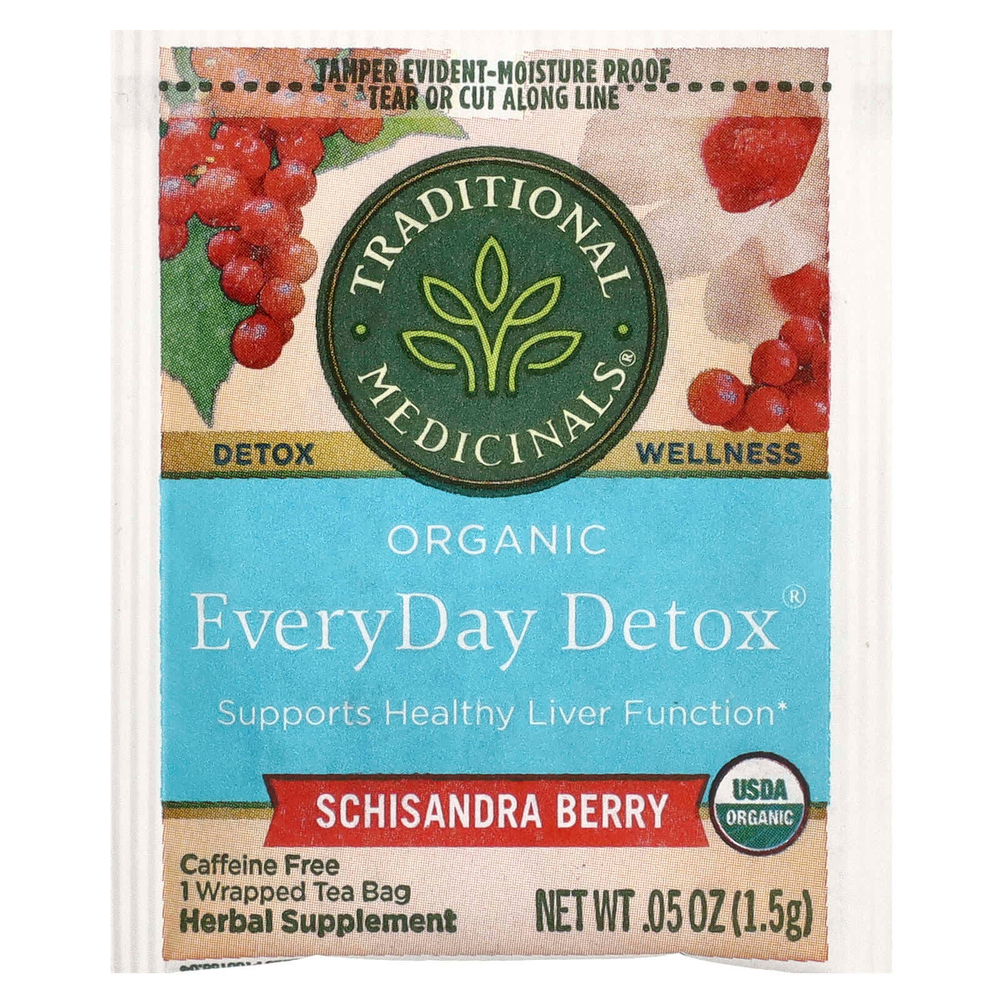 Traditional Medicinals, Organic EveryDay Detox®, Hibsicus & Schisandra Berry, без кофеина, 16 чайных пакетиков в упаковке, 24 г (0,85 унции)