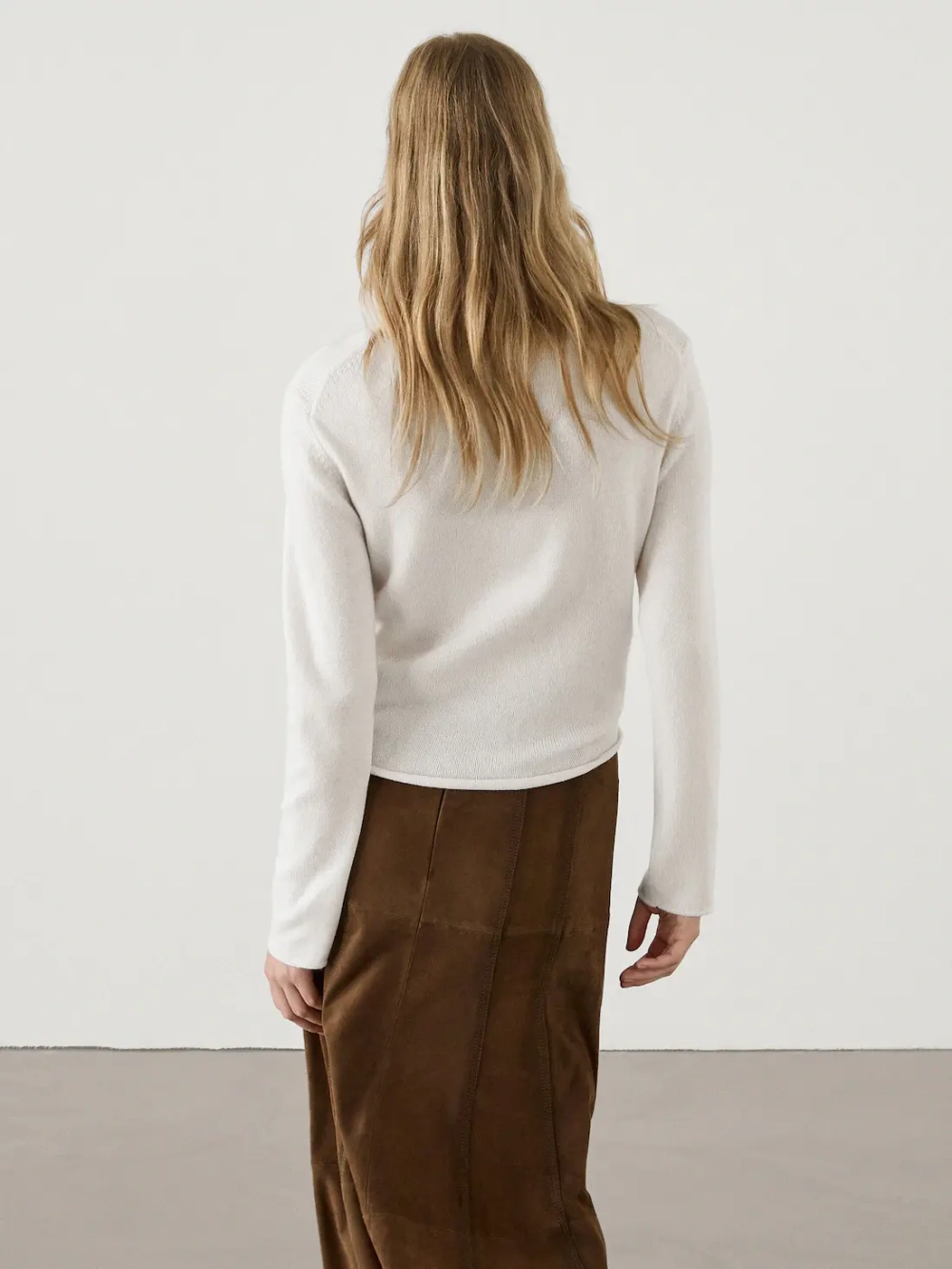 Massimo Dutti Свитер из тонкой шерсти с окантовкой, светло-бежевый