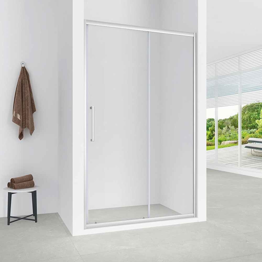 Душевая дверь Loranto раздвижная 130х190, толщина полотна 6мм универсальная, цвет профиля хром