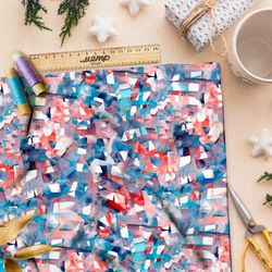 Ткань атлас розовао-голубая мозаика