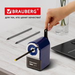 Точилка механическая BRAUBERG "ORIGINAL" для чернографитных и цветных карандашей крепление к столу корпус синий (2 штуки в упаковке)