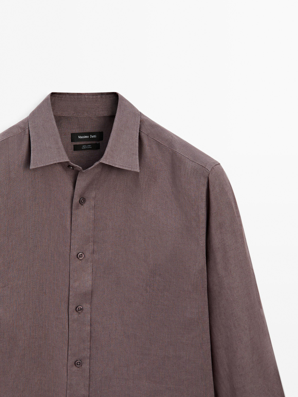 Massimo Dutti Рубашка приталенного кроя из 100% льна, баклажанный