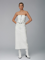 Женское кожаное платье корсет белое с молнией