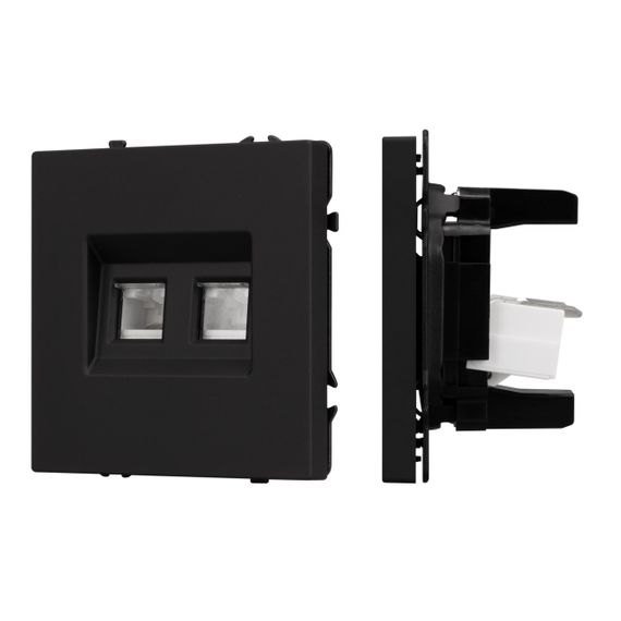 Механизм сдвоенной телефонной розетки SCT-NOBE-MTL2-SFPL-BK (RJ-11, 4C) Arlight 054309