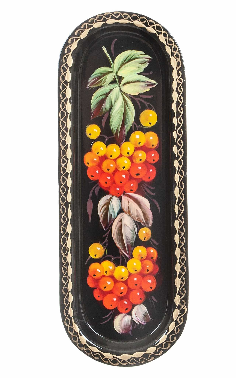 Жостовский поднос декоративный, размер 21х8 см (A4), металлический