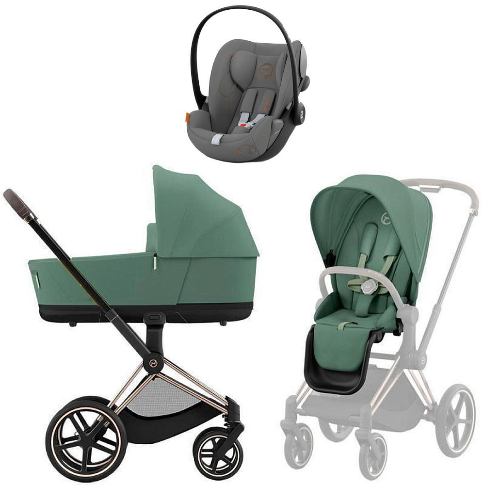 Коляска Cybex Priam IV Rosegold complete Cloud G Lava Grey Base G 3 в 1 Leaf Green