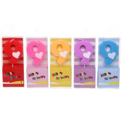 Свеча для торта Цифра Сердечко «9» 9 см, микс цветов