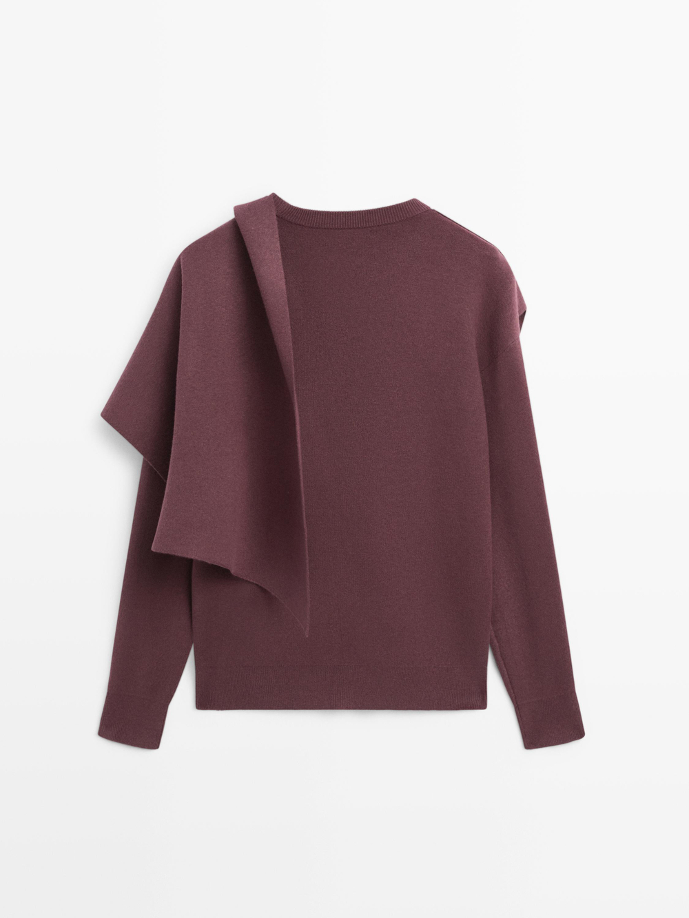 Massimo Dutti Вязаный свитер с шарфом, бордово-красный