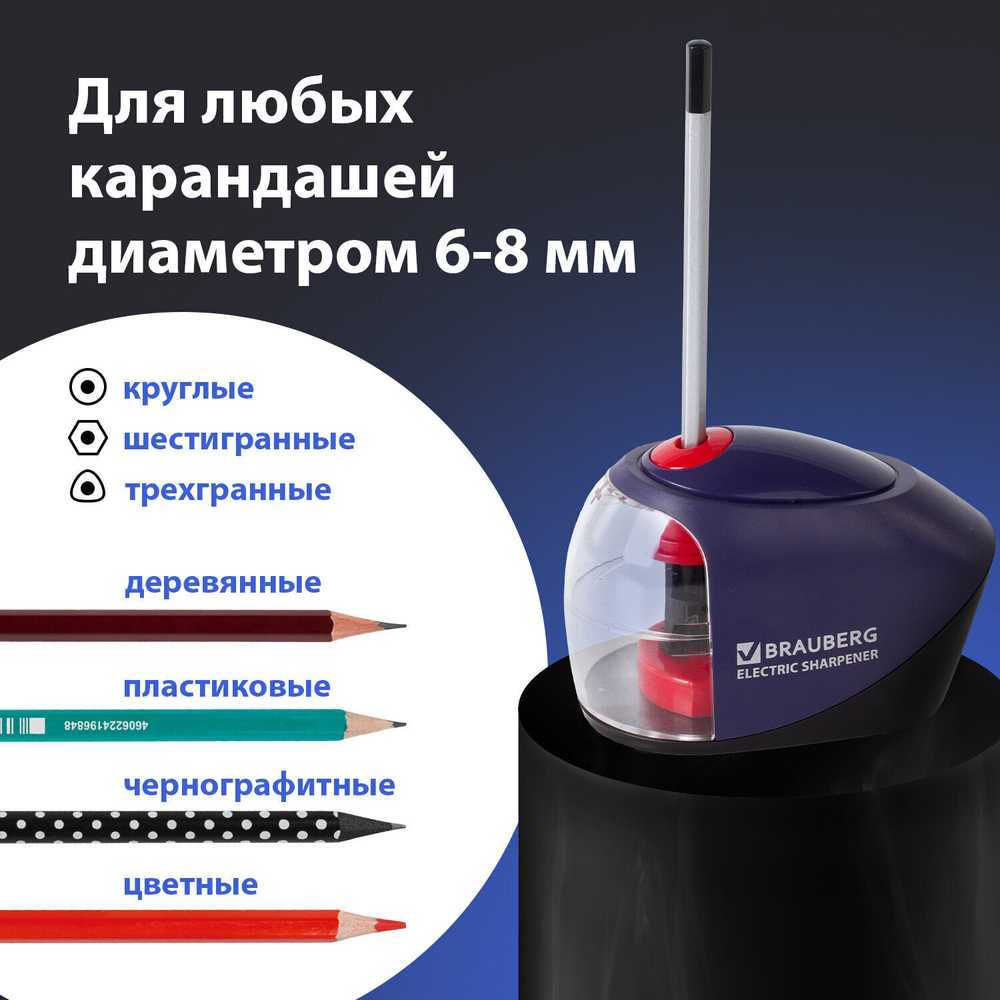 Точилка электрическая BRAUBERG "Delta" питание от 4 батареек АА спиралевидное лезвие (2 штуки в упаковке)