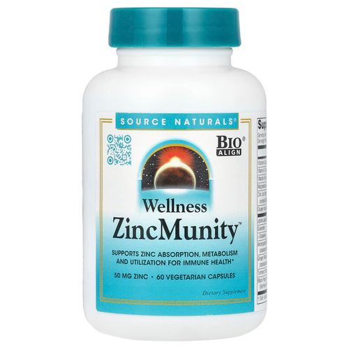 Source Naturals, Wellness, ZincMunity ™, 50 мг, 60 вегетарианских капсул