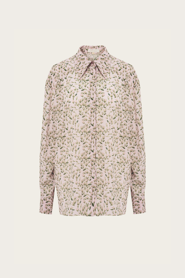 БЛУЗА ИЗ НЕЖНО-РОЗОВОГО ШЕЛКА С АВТОРСКИМ ПРИНТОМ