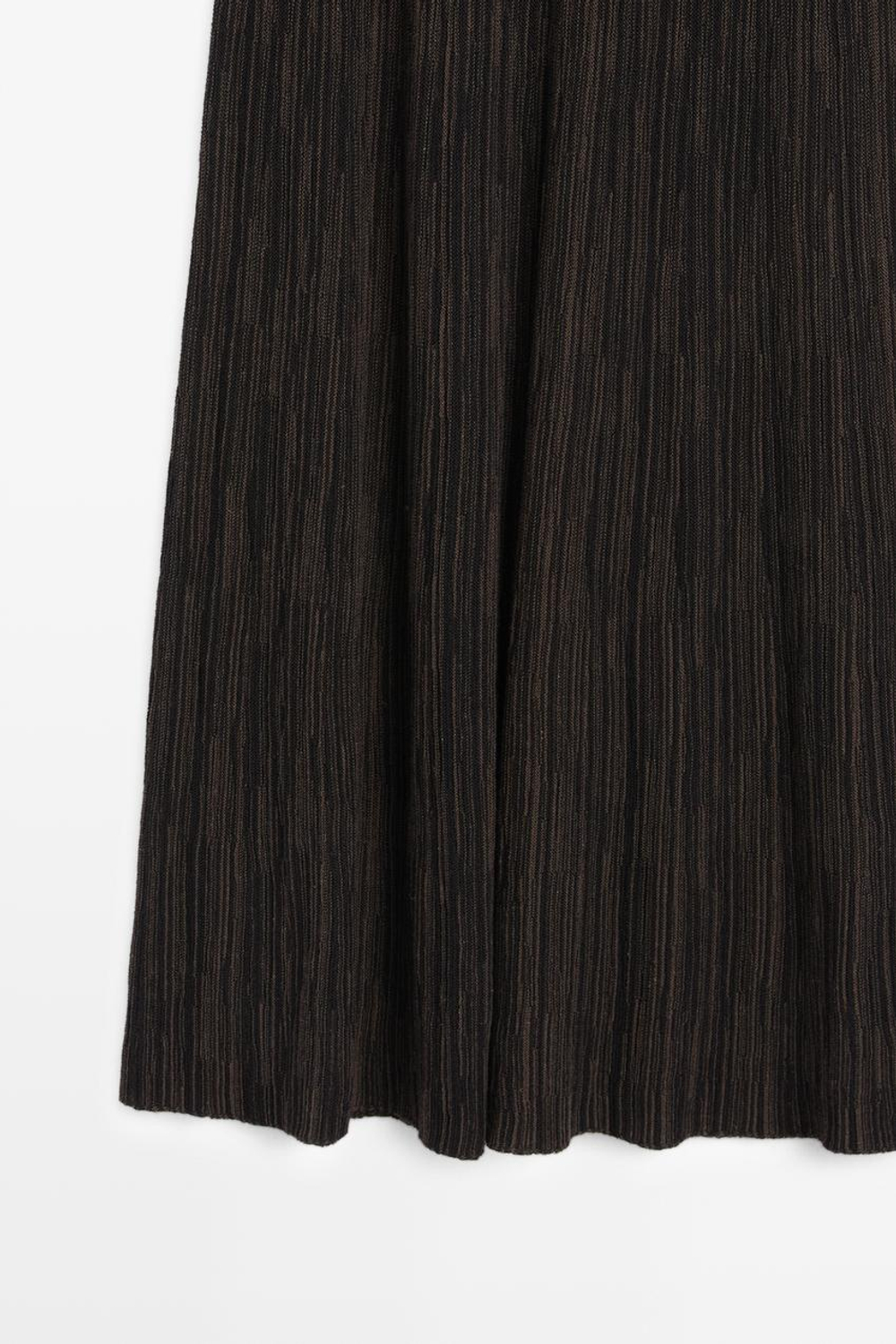 Massimo Dutti Плиссированная юбка миди в полоску, шоколадный