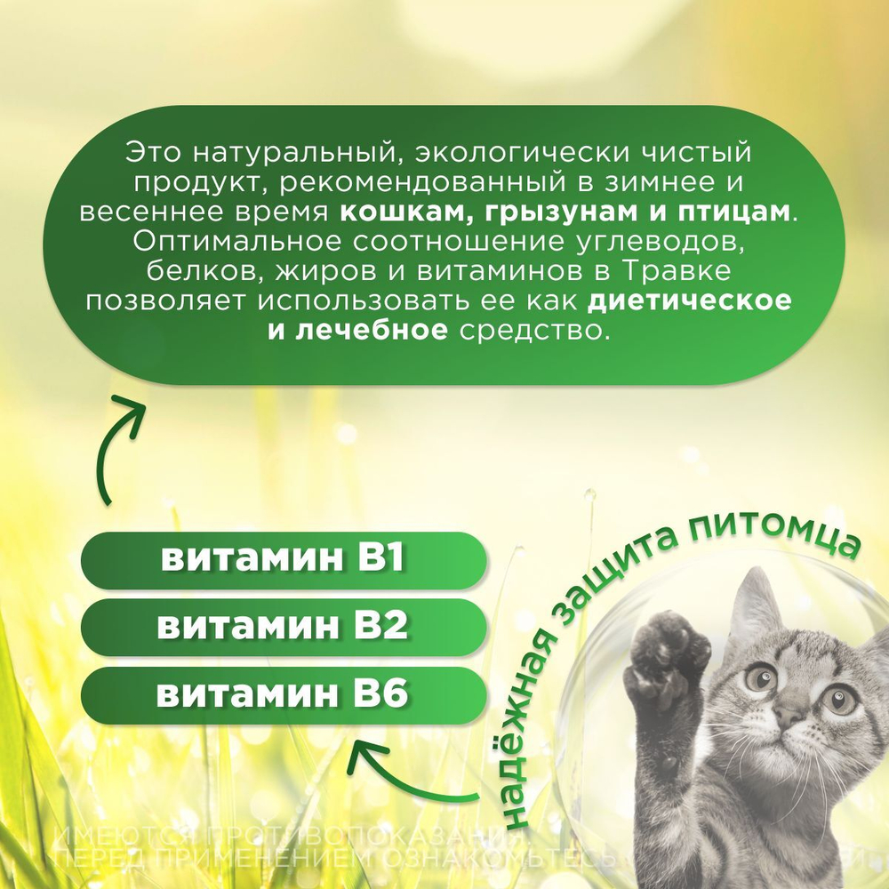 Травка, смесь семян злаковых трав, АВЗ для кошек, 30 г/пакет, 3 шт.
