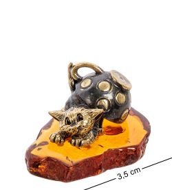 AM-2226 Фигурка «Котик под чашкой» (латунь, янтарь)