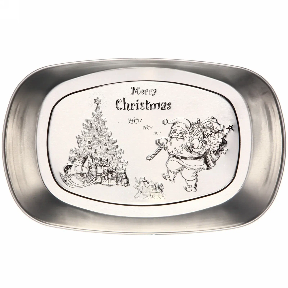 Блюдо жестяное 25*16см «Дед Мороз у ёлки»