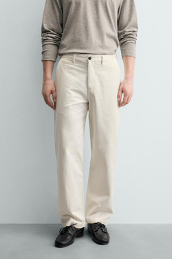 ZARA БРЮКИ ЧИНОС STRAIGHT FIT, БЕЛЫЙ