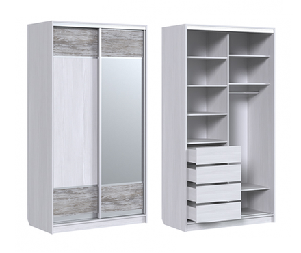 Шкаф-купе 2-х ств. с 1 зеркалом Пальмира Выбеленное дерево/артвуд темный