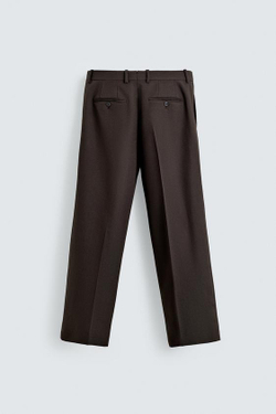 ZARA БРЮКИ ИЗ 100% ШЕРСТИ С ЗАЩИПАМИ, КОРИЧНЕВЫЙ