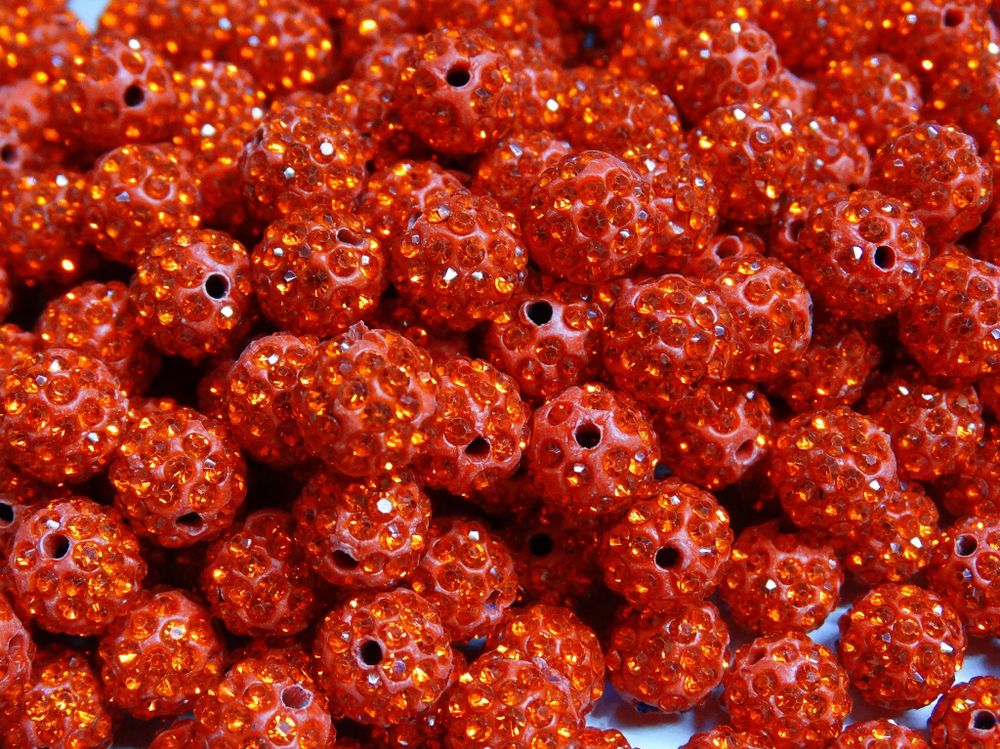 ДШ007НН10 Бусины из полимерной глины и хрустальных страз, цвет: ярко-рыжий, размер: 10 мм, 5 шт.