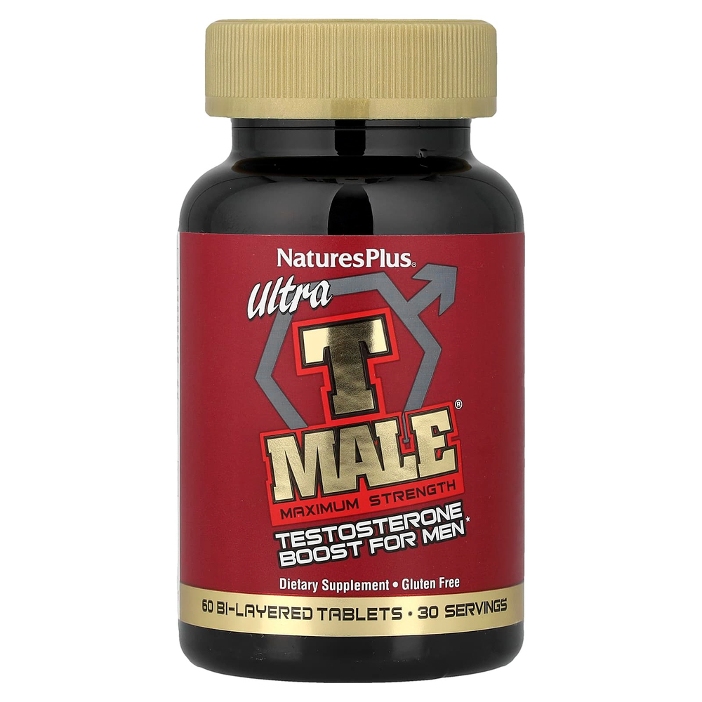 NaturesPlus, Ultra T-Male®, добавка тестостерона для мужчин, максимальная сила действия, 60 двухслойных таблеток