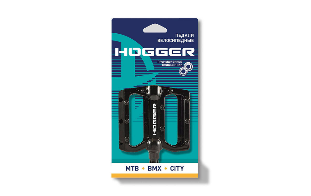 Педали HOGGER PLATFORM алюминиевые, 110x105мм, резьба 9/16", со сменными шипами, промпод., черные