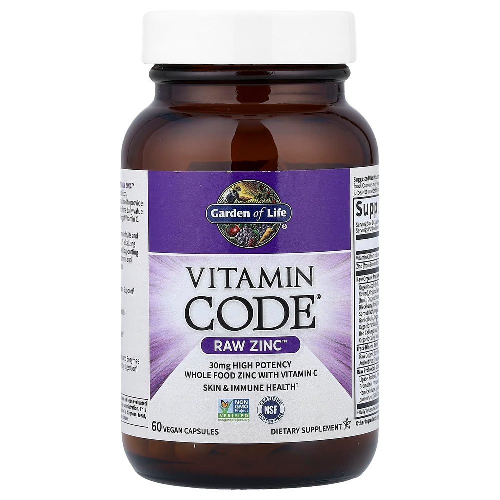 Garden of Life, Vitamin Code®, RAW Zinc™ с витамином C, 60 веганских капсул