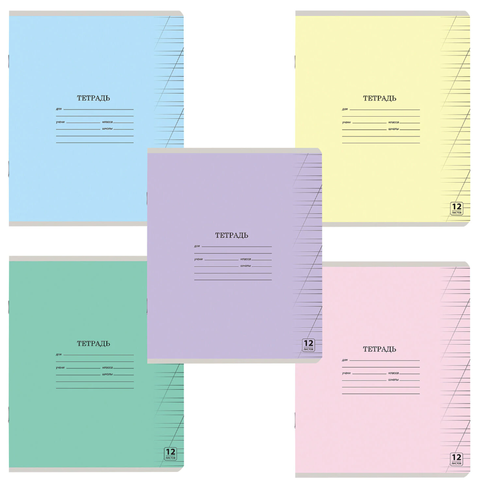 Тетрадь 12 л. ЮНЛАНДИЯ КЛАССИЧЕСКАЯ, косая линия, обложка картон, АССОРТИ 5 видов.105649