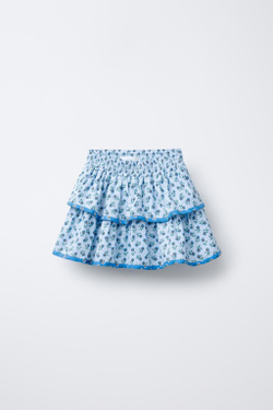 ZARA ЮБКА-ШОРТЫ С ЦВЕТОЧНЫМ ПРИНТОМ, ГОЛУБОЙ