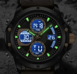 Часы наручные кварцевые NAVIFORCE на силиконовом ремешке, черный/коричневый W8880-01