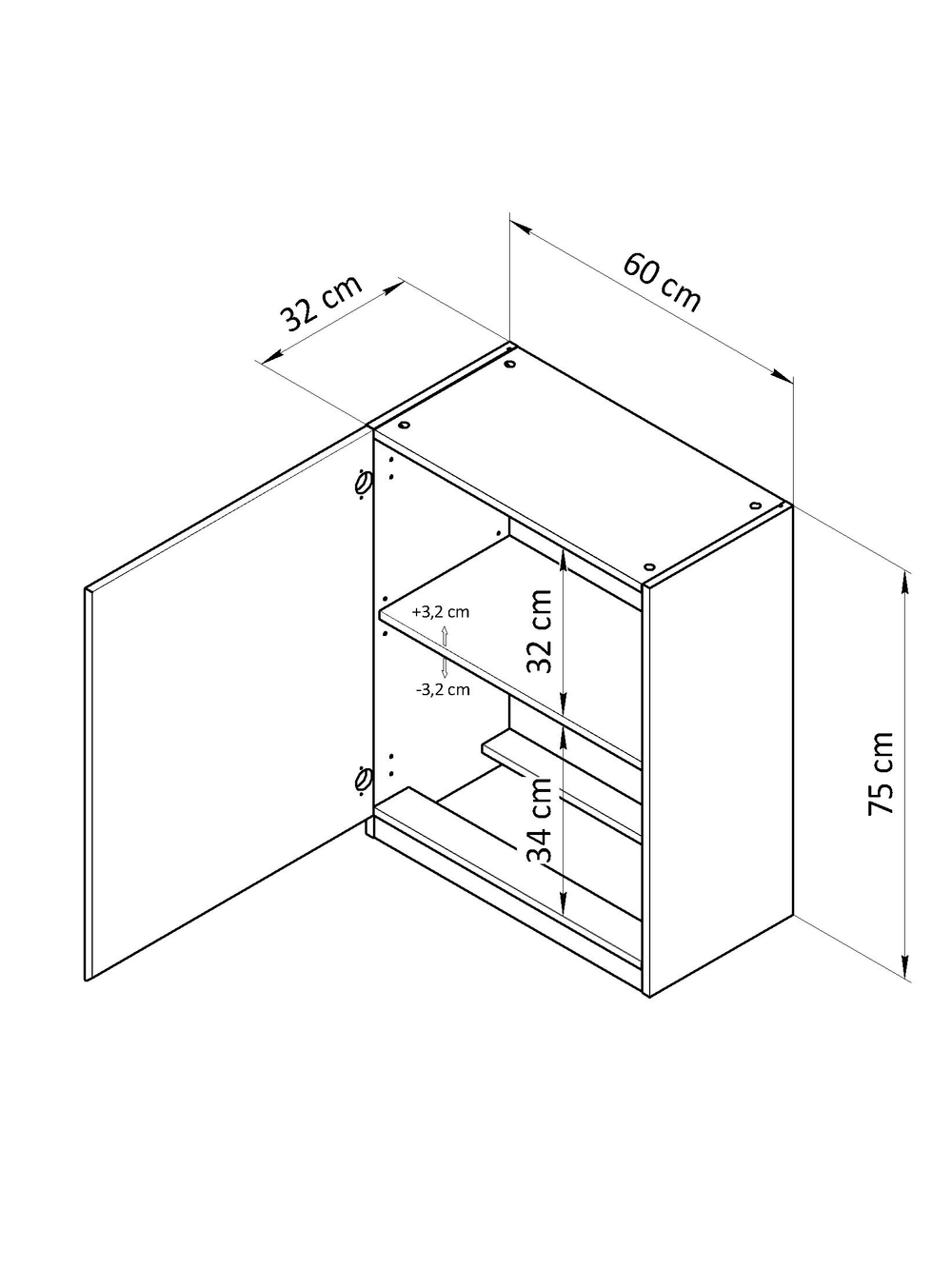 Кухонный модуль 60х32х75, Виола, навесной, шкаф, ЛДСП, белый, Dipriz