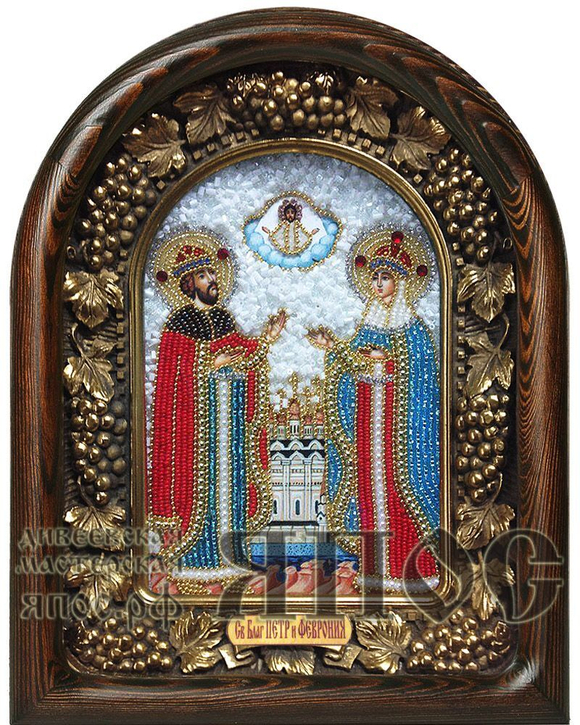Икона Святые благоверные Петр и Феврония бисер