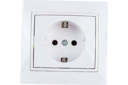 Lezard МИРА Розетка СУ 1 мест. 16А белый земля керамика корпус PC 701-0202-122