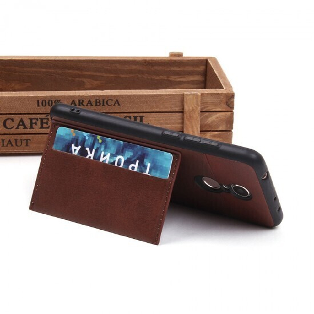 Чехол с карманом под пластиковые карты для Xiaomi Redmi 5, 010459 Коричневый