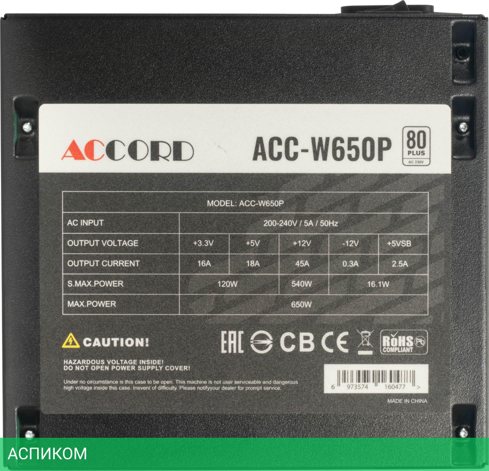 Блок питания Accord ATX 650W 80 Plus White (ACC-W650P)