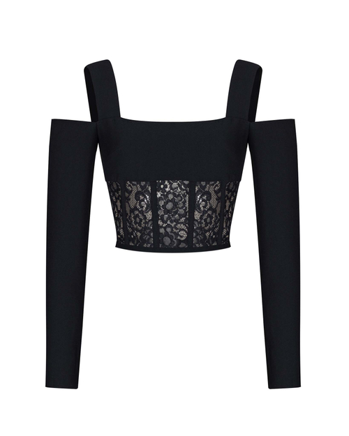 Блуза корсетного типа из кружева и крепа со спущенными рукавами