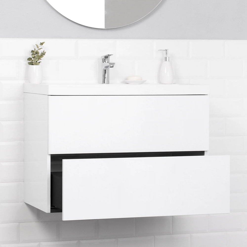 Комплект тумба ICON 80 (800х451х588) подвесная с раковиной CLARISSA 80 Белый глянец