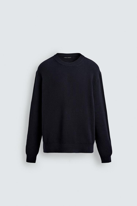 ZARA ДЖЕМПЕР РЕЛЬЕФНОЙ ВЯЗКИ В РУБЧИК, МОРСКОЙ СИНИЙ