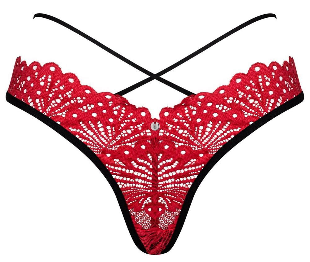 Оригинальные кружевные трусики-стринги Mettia (Размер: S-M) (Цвет: красный с черным)