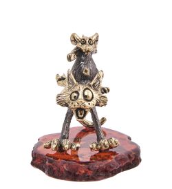 Народные промыслы AM-4124 Фигурка «Кот и мышь Всадник» (латунь, янтарь)