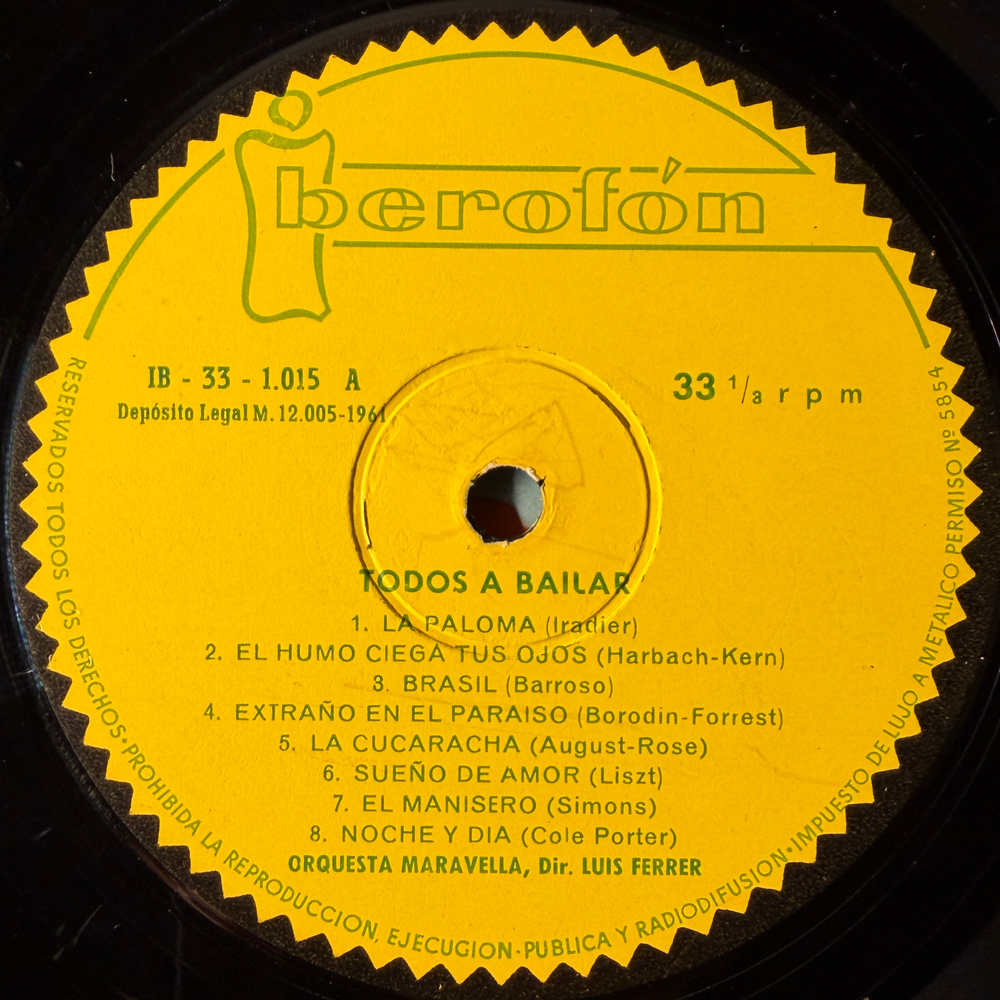 Orquesta Maravella Director Luis Ferrer ‎– Todos A Bailar (Испания 1961г.)