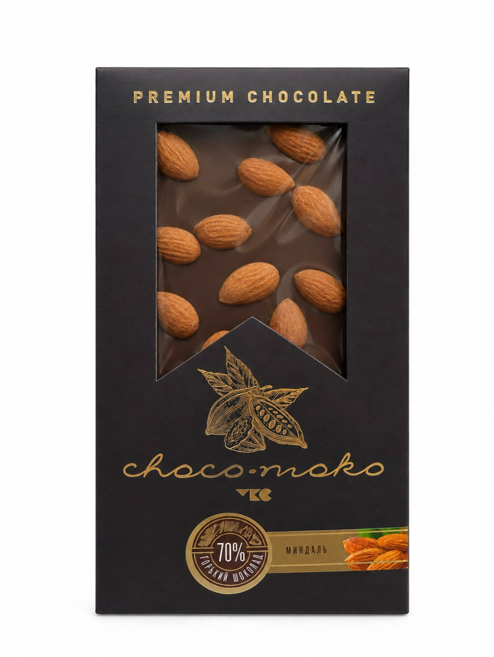 Шоколад горький с миндалем «choko-moko», 70 % какао, 100 г