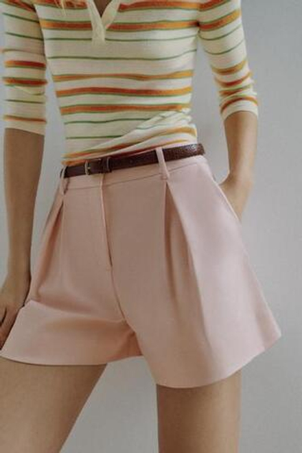 ZARA ШОРТЫ-БЕРМУДЫ С ВЫСОКОЙ ПОСАДКОЙ И РЕМНЕМ, РОЗОВЫЙ