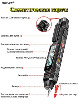 PKBFLOW Цифровой мультиметр, профессиональный прибор с ручным подсчетом 4000 ом, бесконтактный автоматический измеритель напряжения переменного/постоянного тока, тестер диодов;Обновленная версия A3005