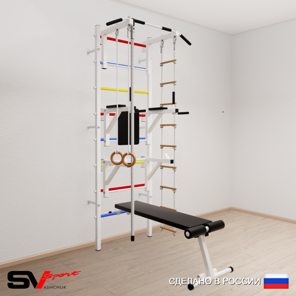 Шведская стенка Sv Sport 508 (Турник стандарт/Брусья/Стойка/Скамья/Канат/Кольца/Лестница)